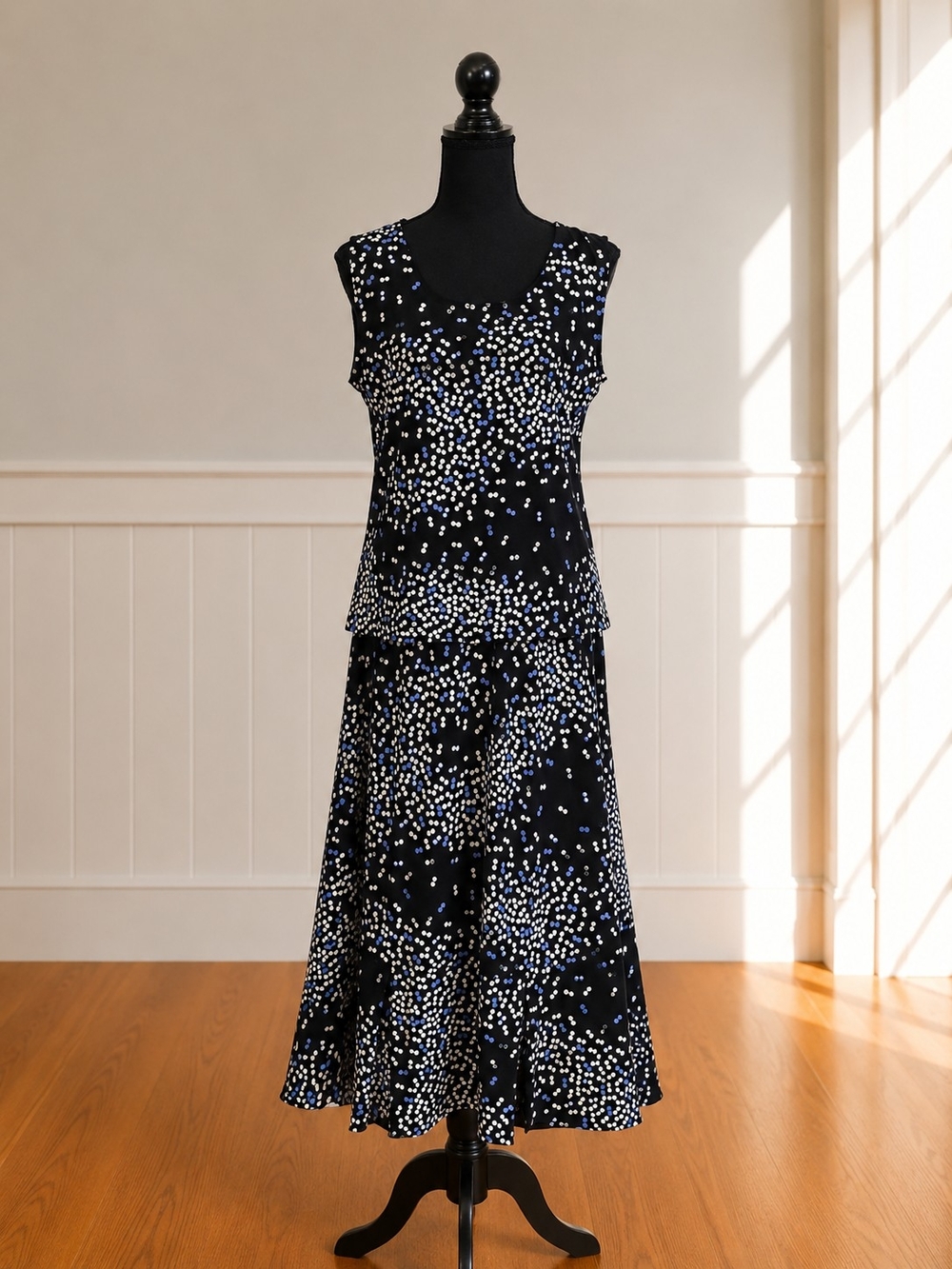 Sag Harbor 2 Piece Set Black & Blue Confetti Print